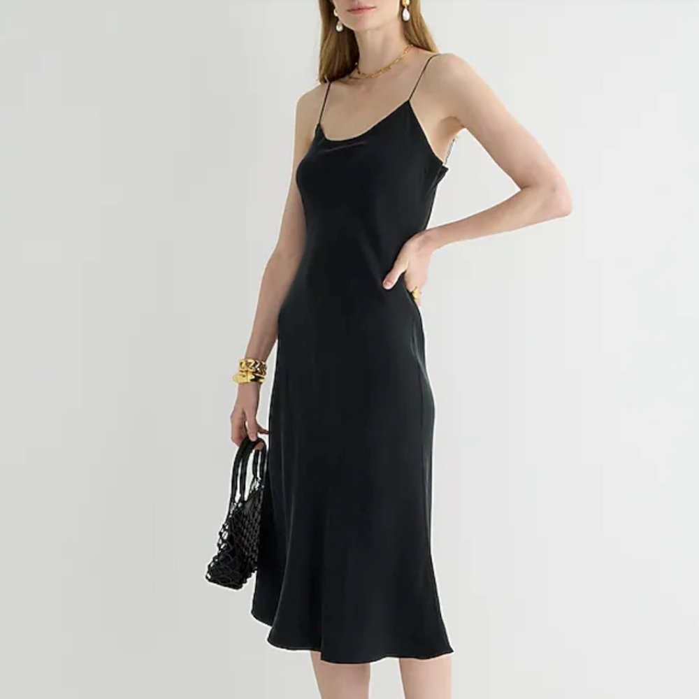 NWT JCREW Gwyneth cupro-blend slip dress black